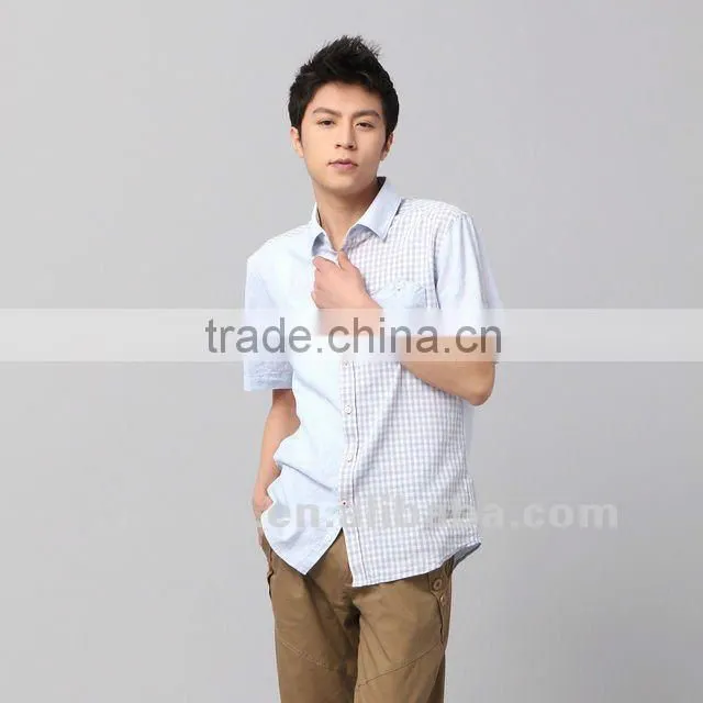 Latest brand design European style slim fit casual plaids trendy fashion short sleeve linen cotton shirts for men