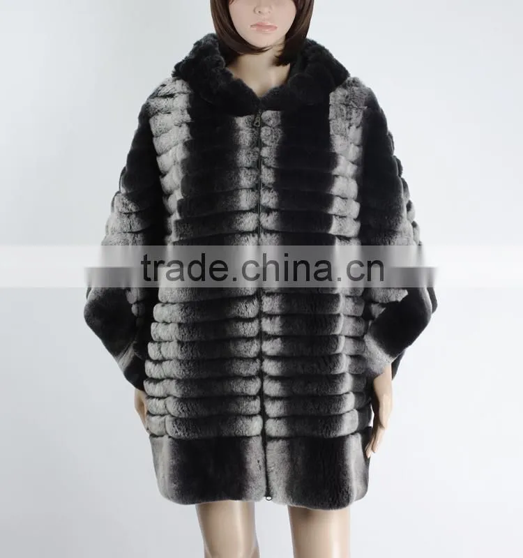 Chinchilla fur coat women poncho coat KZ150069