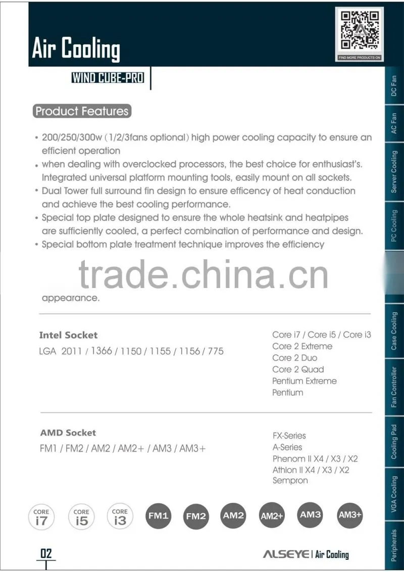 Alseye AB0301 manufacture cpu heatsink fan Wind Cube.Pro good quality cpu cooler