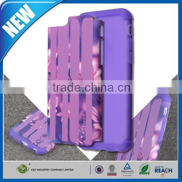 C&T Luxury Style High Quality silicone+pc hybrid combo case for iphone6 flower cover