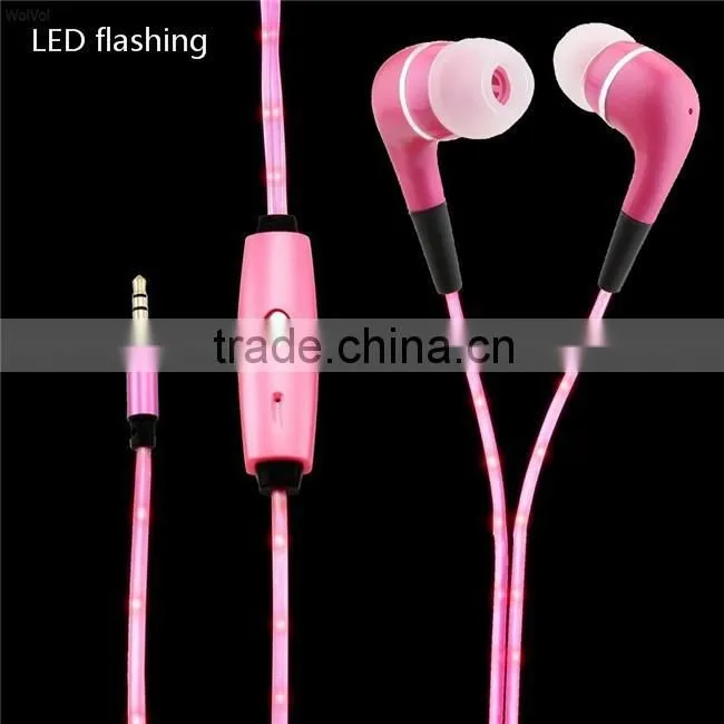 New products 2016 LED In-ear Headphones Earphone with Line Remote and Mic,EL Earphone with Line,mobile phone earphone