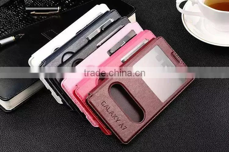 PU leather view window for Samsung Galaxy A7 case, PU leather For Galaxy A7 leather case