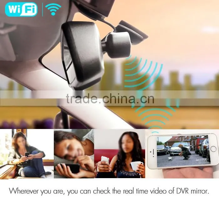 Latest Car Dual Camera DVR Digital Video Rearview Mirror Recorder Gps Tracker and Adjustable guide line