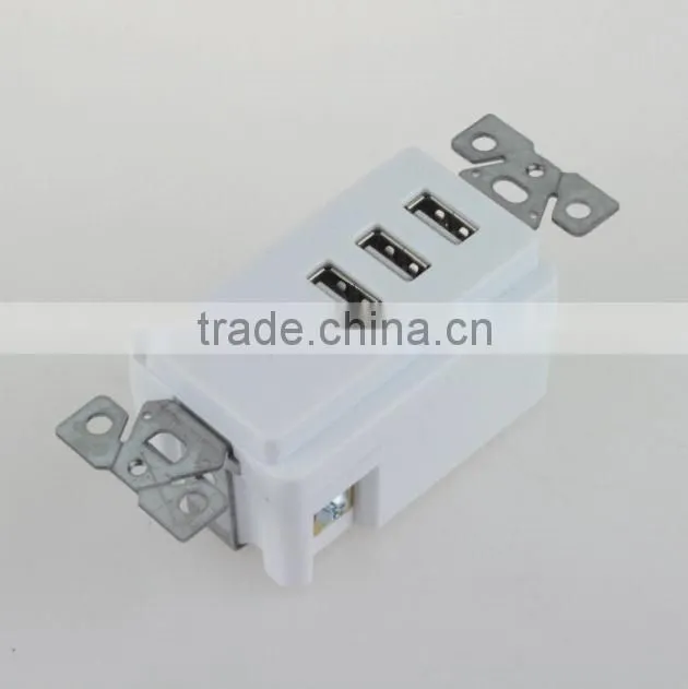 5V/3100mA 3 USB Ports Wall Socket Charger Electrical Power Outlet Panel Plate