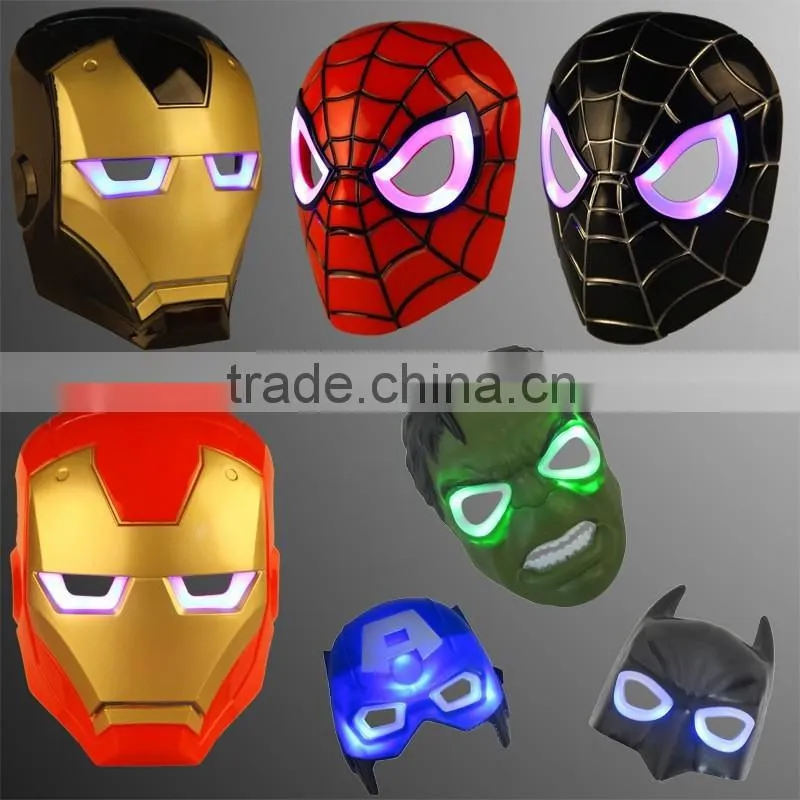 Hot selling LED Cosplay The Avengers Spider Man Iron Man Hulk Batman Captain America super hero masks