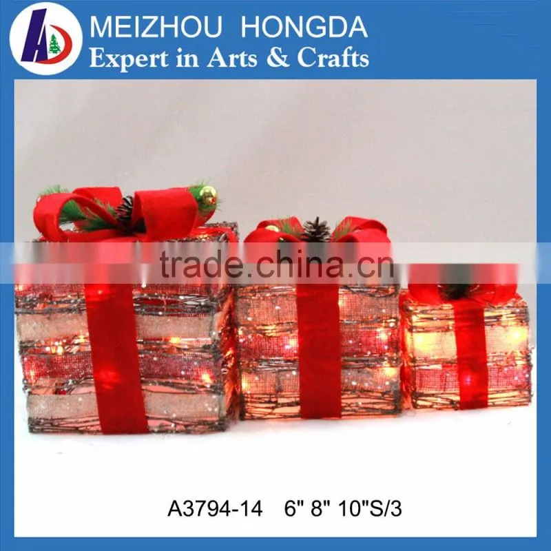 Christmas light led 3d christmas rattan linen present handmade gift box light