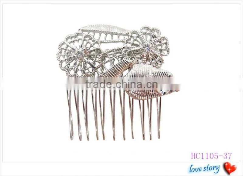 Decorative hair side combs with beautiful flower, metal hair comb for women