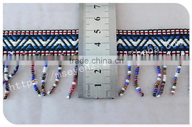Hot selling 5cm width polyester ethnic cheap beaded fringe trim wholesale