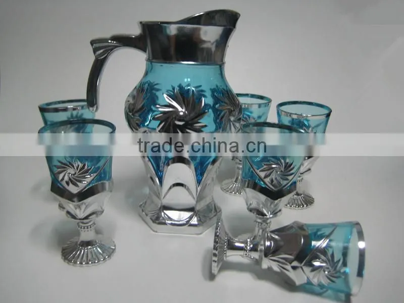 7pcs golden glass set with color,7pcs of gold plated glassware sets