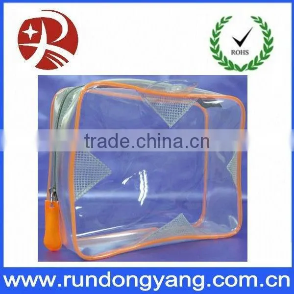 Blue plastic high quality PVC zipper bags with bottom gusset