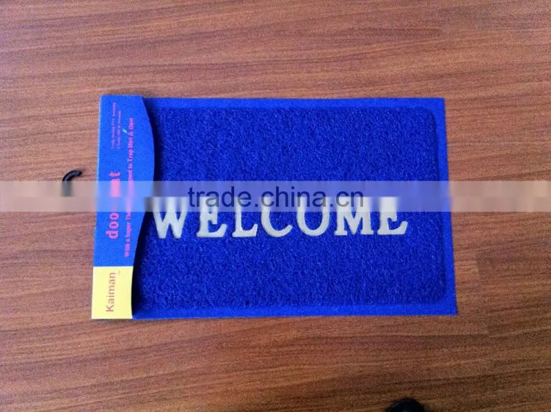 Blue Polyester Stain Resistant Floor Mat With Welcome Logo