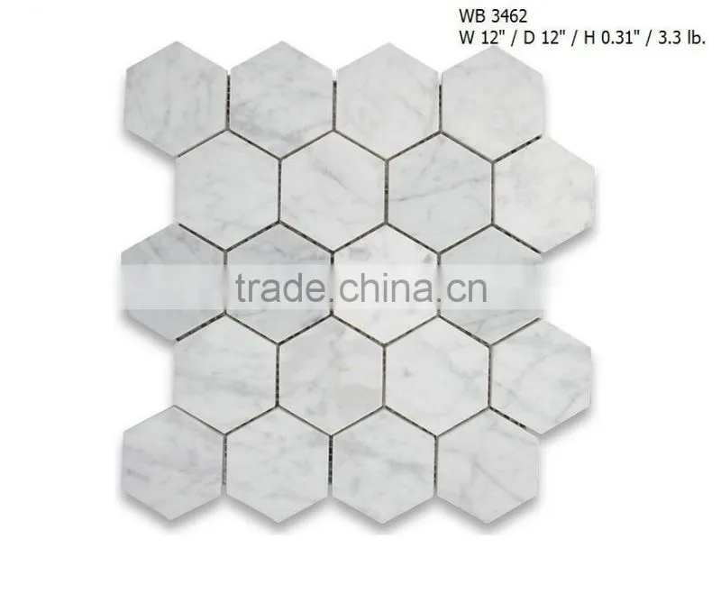 White Carrara Marble Hexagon Mosaic floor Tile