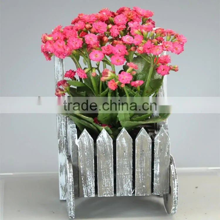 Wood Fence Cart Wheels Garden Planter Flowers Pots