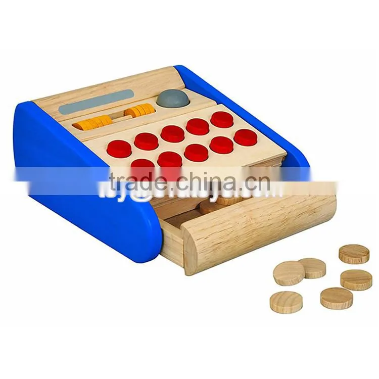 New style kids pretend play cash register wooden cashier toy W10A062