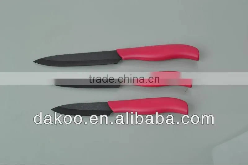 3 Pieces Red Color PP+TPR Handle Zirconia Chef/Paring Knife