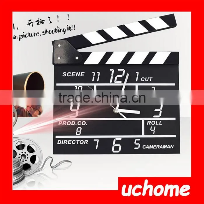 UCHOME Made in China Alibaba wholesale Manufacture Wood Movie clapper wall clock , Movie clapper Alarm clock
