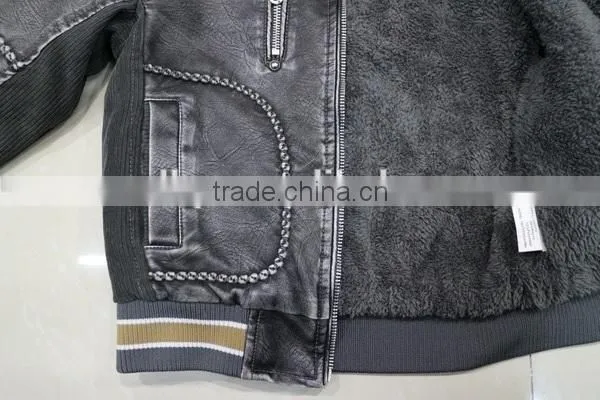 Newest fashion kids black leather jacket with hood
