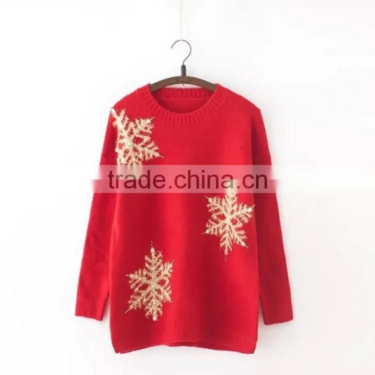 Simple design acrylic long sleeve white women Christmas sweater wholesaler