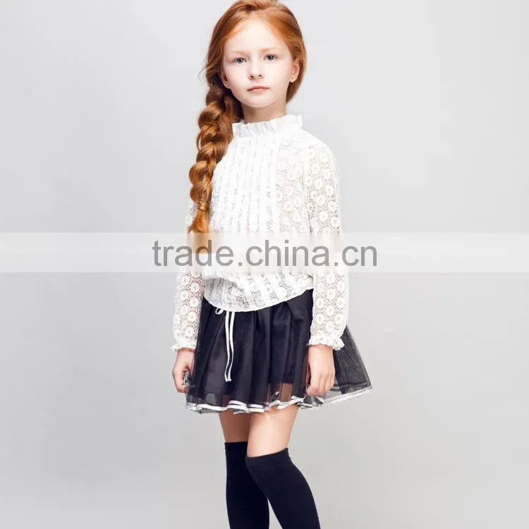 STOCK available! COOL KID ZONE 2016 Lace Long sleeve blouse and gauze skirt child girl Complete sets of clothes