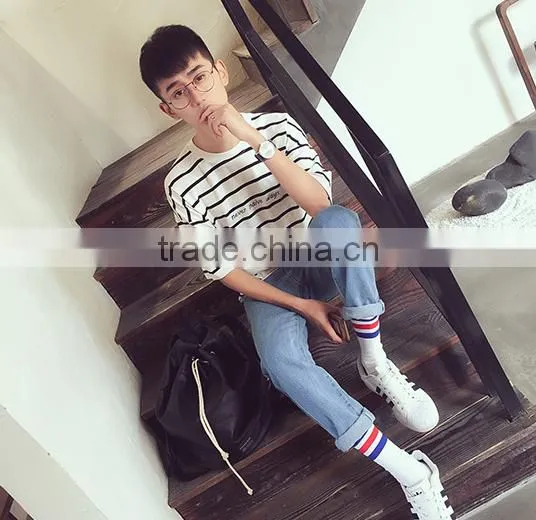 2016 new fashion all match loose half sleeve striped t-shirts