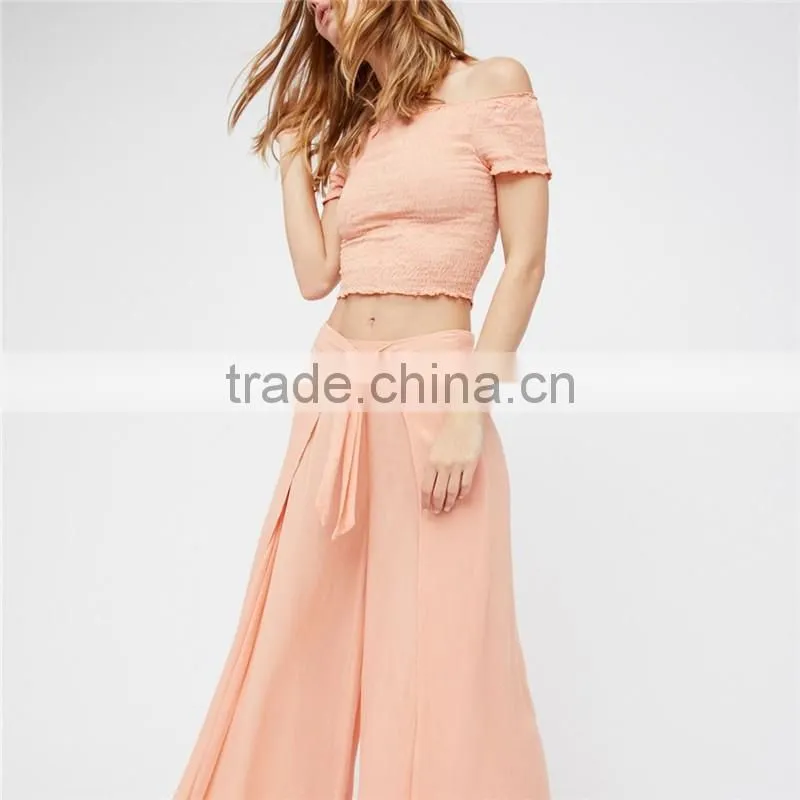 Fancy Wide Trousers Solide Color Dress Pants for Women Panama Sets