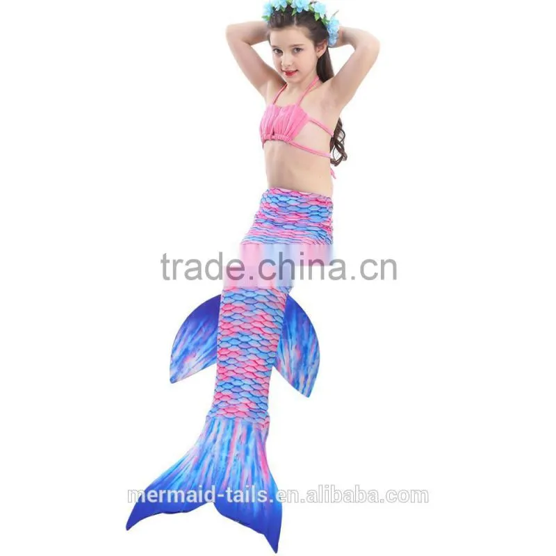 3pcs New Fairy Tale Kids Girl Mermaid Tail Swimmable Bikini Set Swimwear Costume