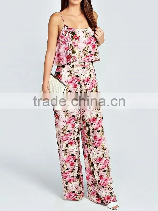 Floral Print Frill Top Strappy Women Jumpsuit for Women
