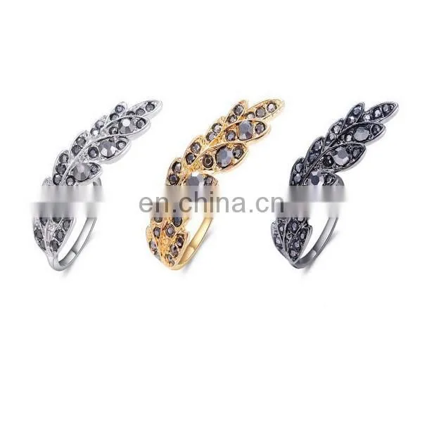 Fashion Design Gold Plated Leaf Knuckle Ring Paved Diamond Statement Ring
