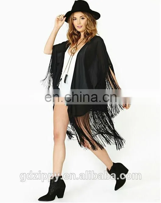 New 2014 Fashion Spring Summer Women Clothing Tassel Punk Jacket Bat Sleeve Chiffon Wrap High Street Tippet Coat