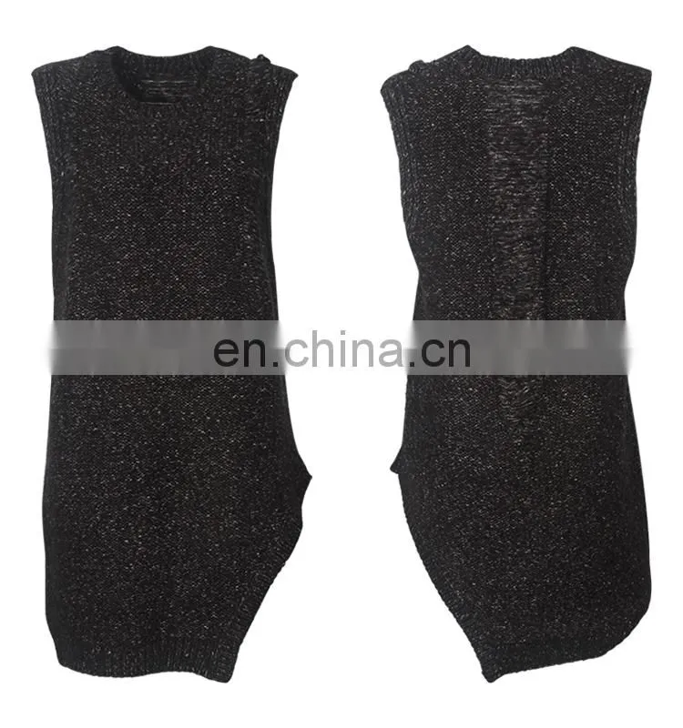 knitwear women black sweater dress distressed vest