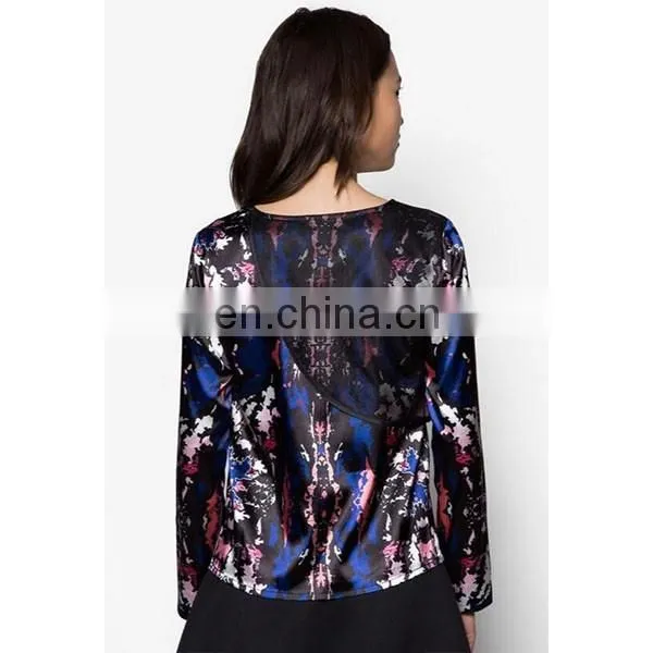 Layered Digital Print Ladies Top Fashion Design Long Sleeve Women Shirts and Tops