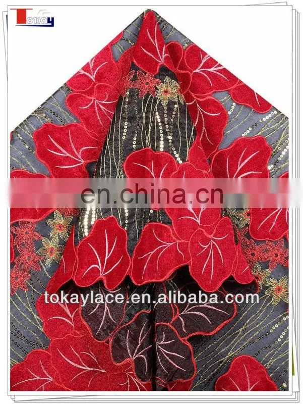 embroidery African organza lace fabric with velvet