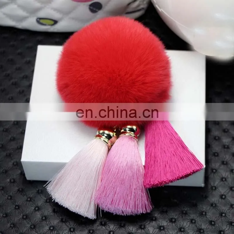 Factory Price Rabbit Fur Ball Tassel Pompom Key Chain Women Bag Hanging Car Accessories