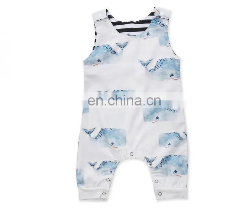 2018 New Design Romper Sleeveless Jumpsuit Whale Printed One Piece Newborn Boy Girl Summer Romper