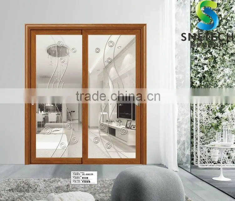 light brown frames tempered glass with curves for partition sliding doors