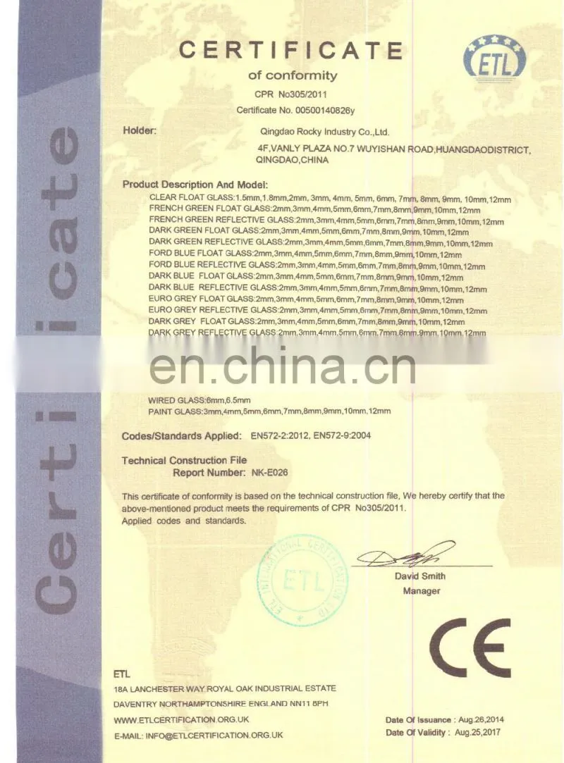 coloured insulated glass for window and door ,EN 1279, European Standard.