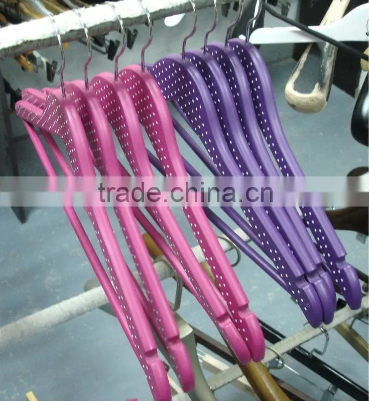 colorful wooden flat hanger with notch and trouser bar for suits