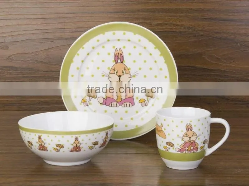 porcelain soup plate with hello kitty cat decal for kids daily use ceramic children dinner set with cheap price and good qualti