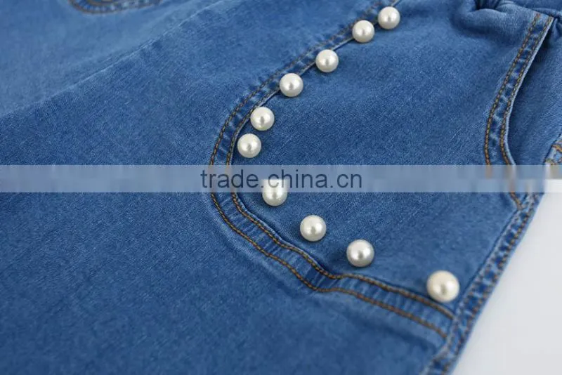 Girl Clothing Korean Cute Baby Girl Beaded Clothes Shorts 2016 New Summer Girl Pearl Pocket Jeans Lovely Girl Short Pants