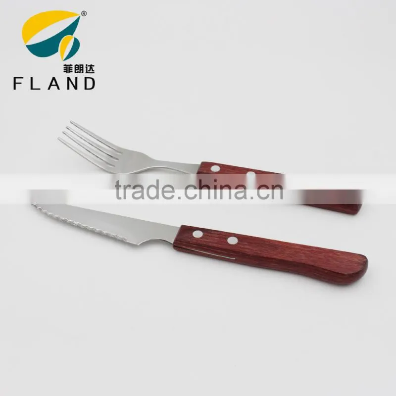 stainless steel cutlery12pcs rose wood handle metal steak knife and fork set