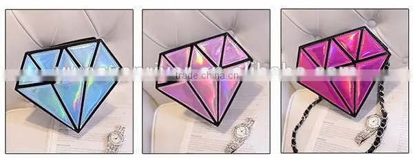 Popular diamond shaped evening bag shining pu chain bag