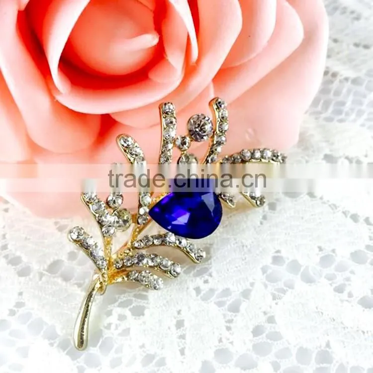 Elegant Shape Brooch Pin with Crystal, Sapphire Crystal Pin Brooch with Rhinestone, Sapphire Brooch Pin for wedding dress