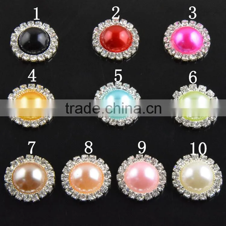 14MM to 22MMM in Stock tWholesales Colorful Silver Plated Alloy Pearl Crystal Rhinestone Button For Jewelry Garment Accessory