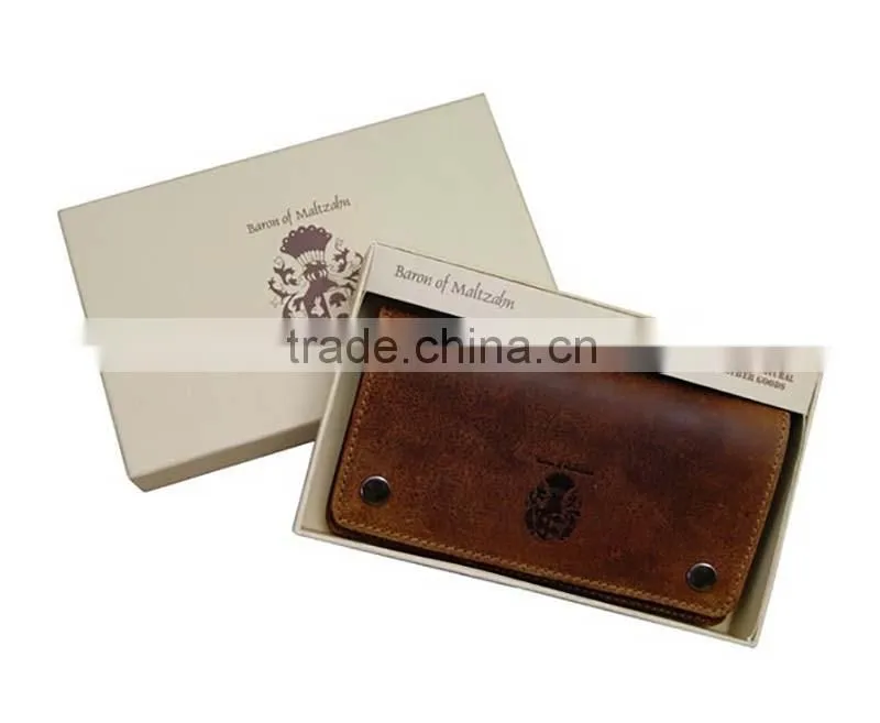Brown vintage genuine leather chain wallet men's biker wallet with button closure