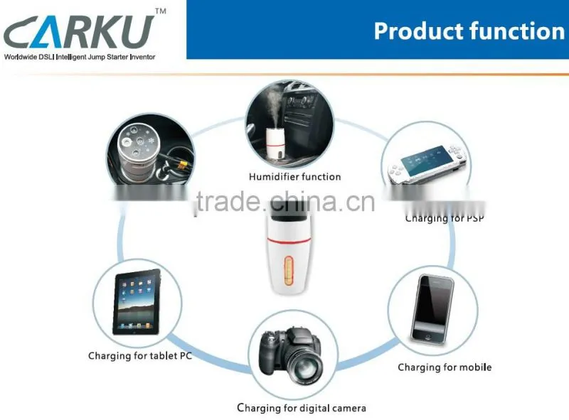 Car humidifier with car battery charging function Carku brand multifunction jump starter