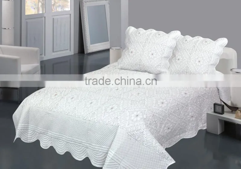 2015 New designs, Microfiber embroidery bedspread bedsheets quilt throw set