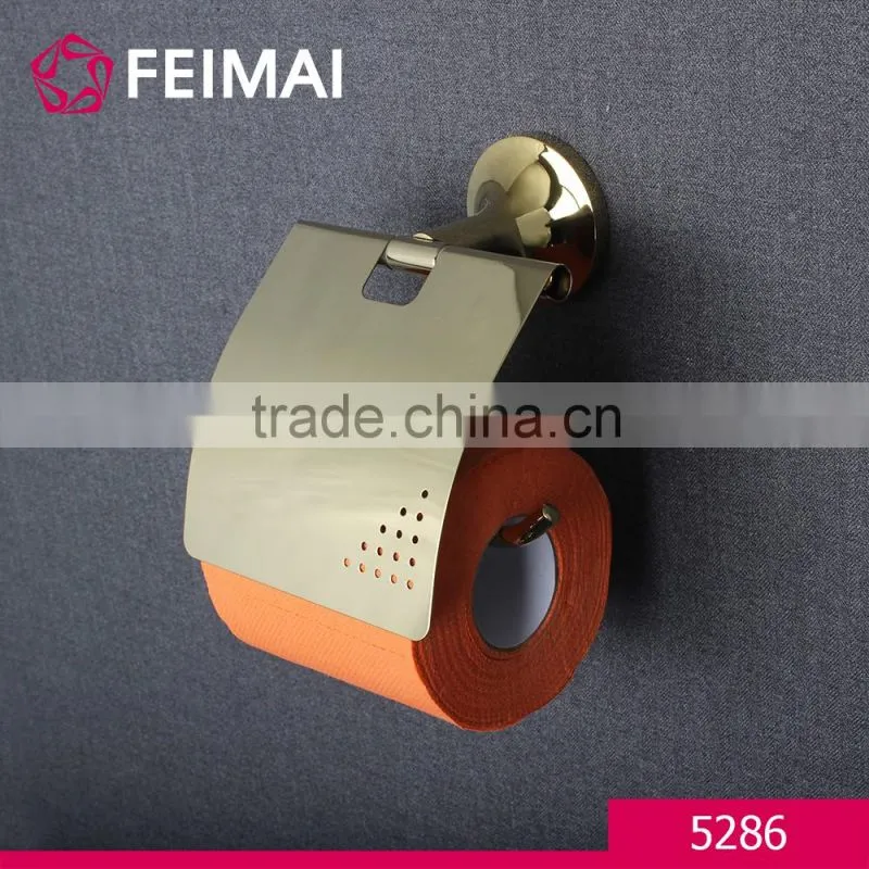 Brass Gold Plated Hotel Style Toilet Paper Holder With Cover