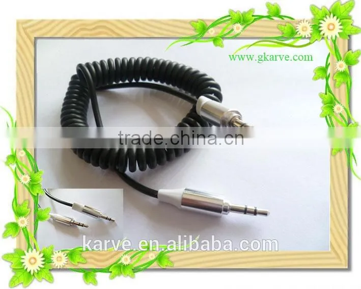 1.8m colorful DC 3.5 M-M spiral audio cable with metal connector