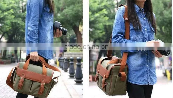 Canvas camera bag for 1 camera 2 lens and can for ipad