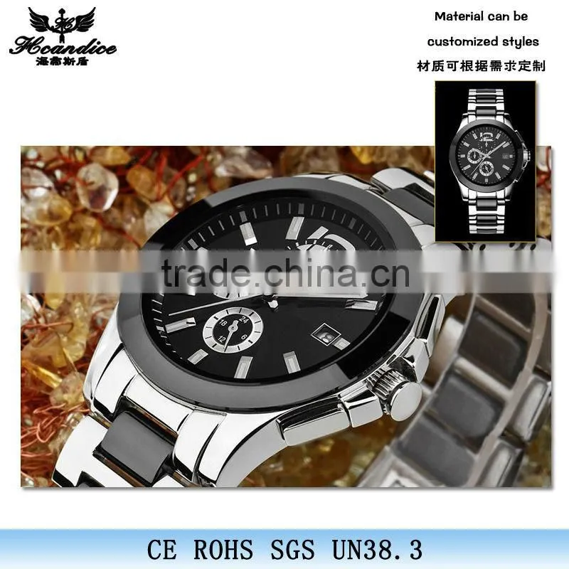 Top quality skeleton stainless steel mens mechanical watch